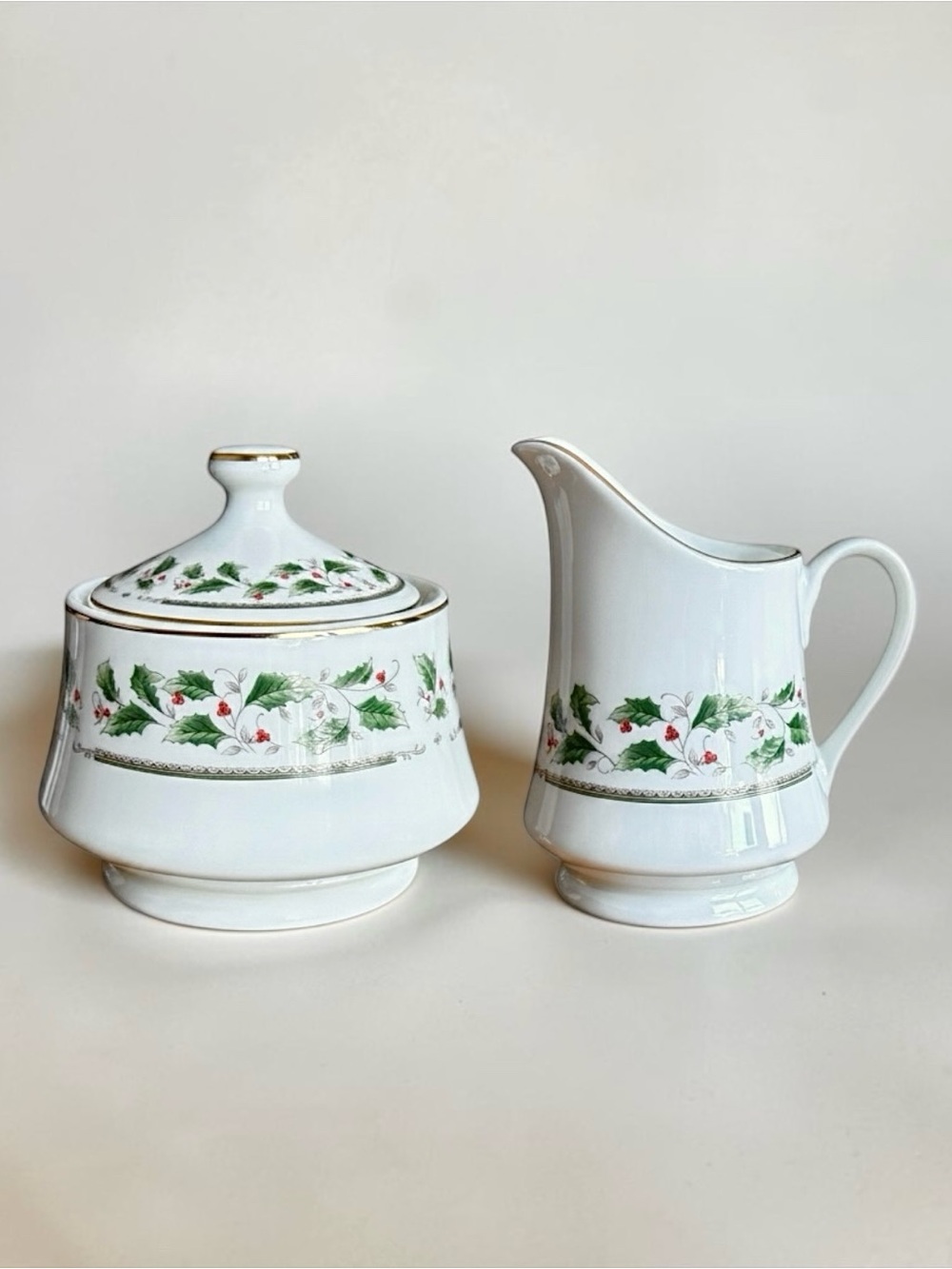 Vintage Royal Limited Holly Holiday Creamer Pitcher and Lidded Sugar Bowl
